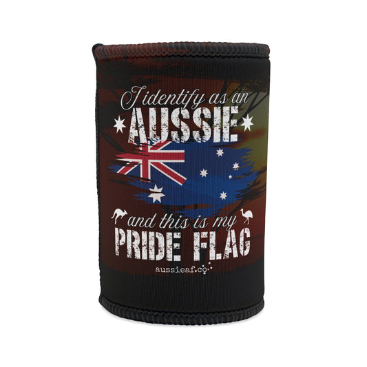 I Identify As an Aussie Australian Flag Beer Can Stubby Holder