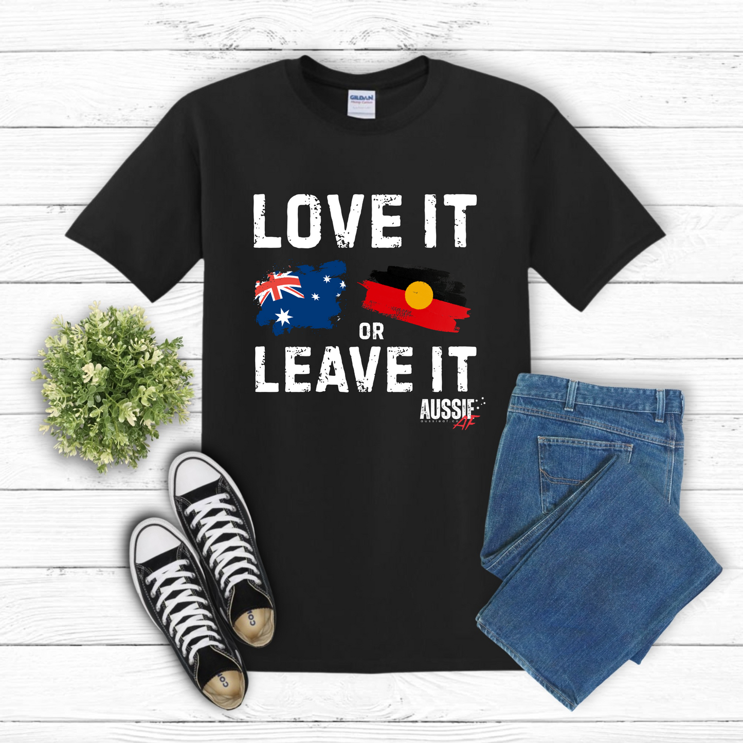 Love It or Leave It Aussie/Aboriginal Flag Shirt