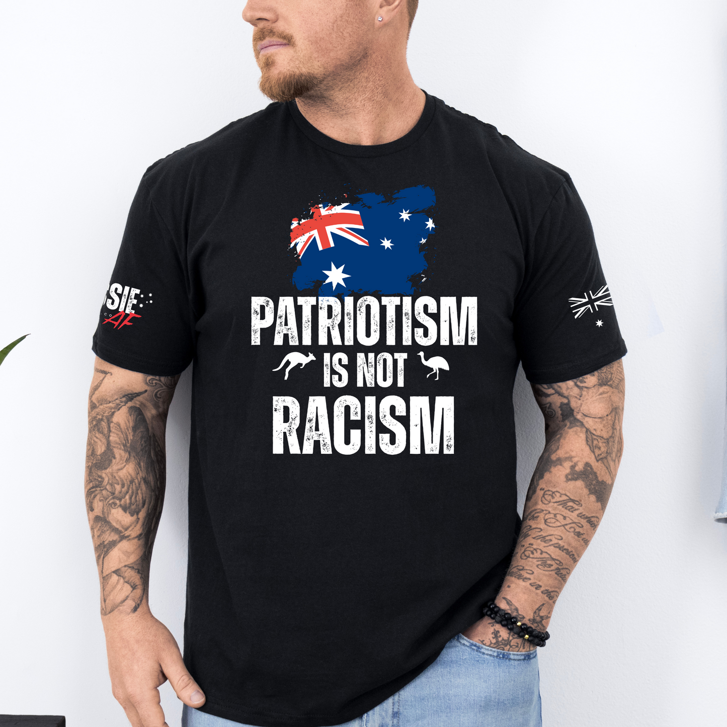 Patriotism Is Not Racism Aussie Flag T-Shirt with Sleeve Printing