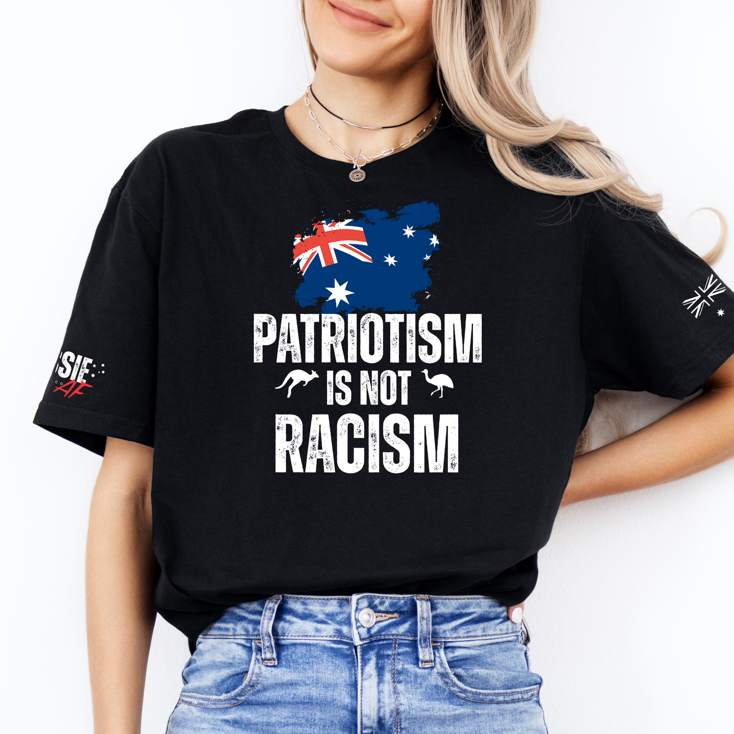 Patriotism Is Not Racism Aussie Flag T-Shirt with Sleeve Printing