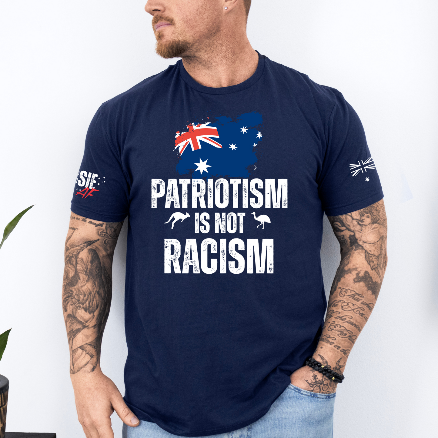 Patriotism Is Not Racism Aussie Flag T-Shirt with Sleeve Printing