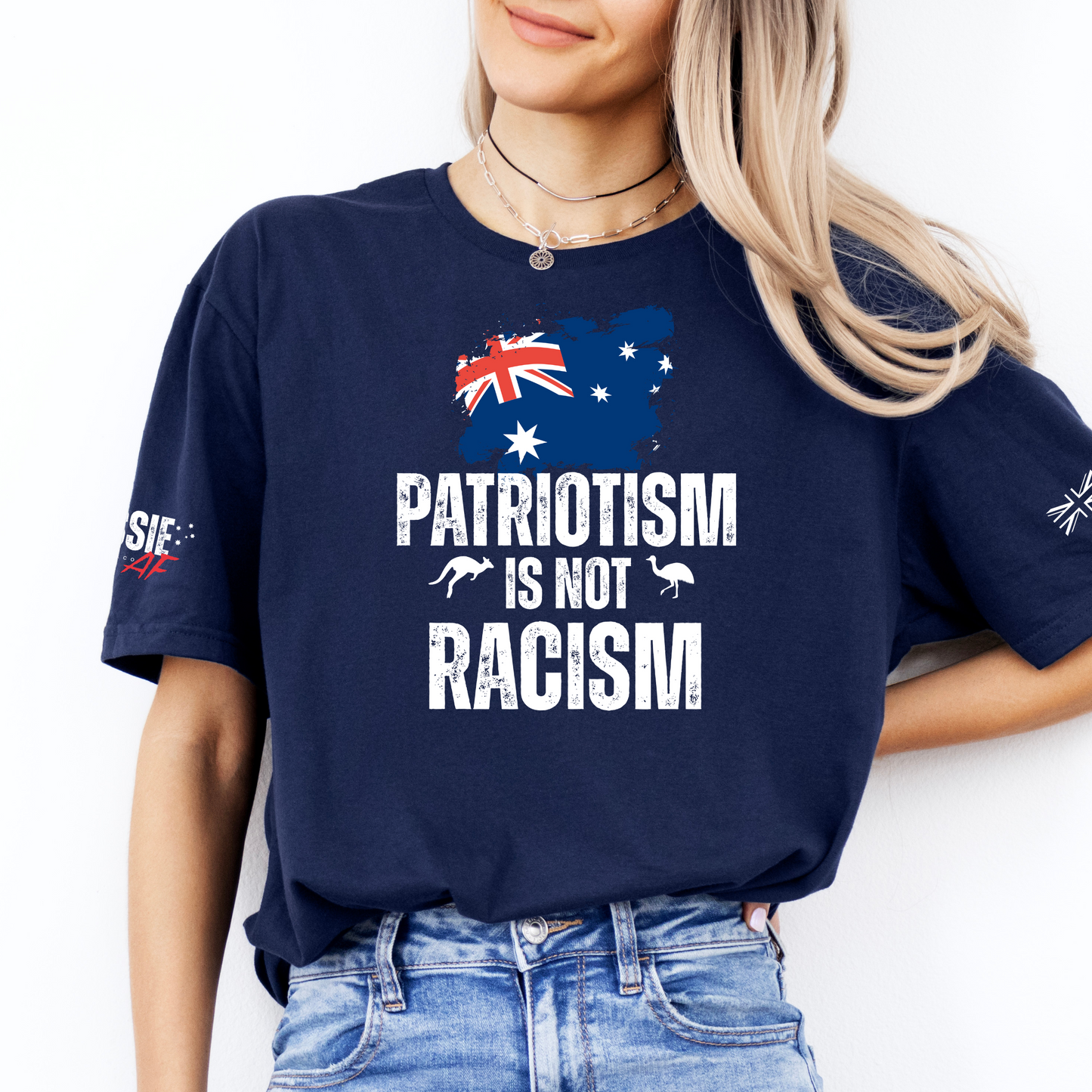 Patriotism Is Not Racism Aussie Flag T-Shirt with Sleeve Printing