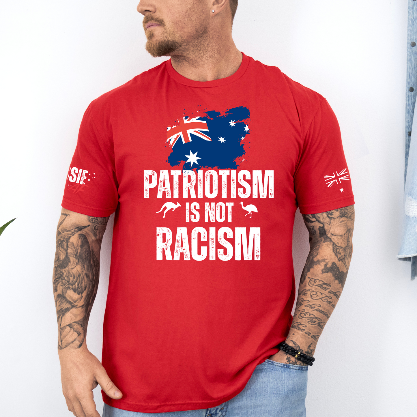 Patriotism Is Not Racism Aussie Flag T-Shirt with Sleeve Printing