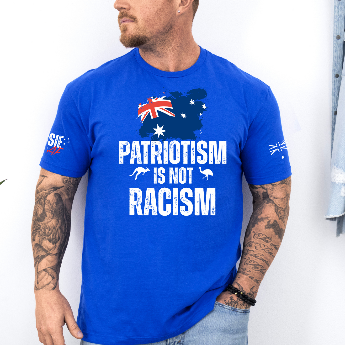 Patriotism Is Not Racism Aussie Flag T-Shirt with Sleeve Printing