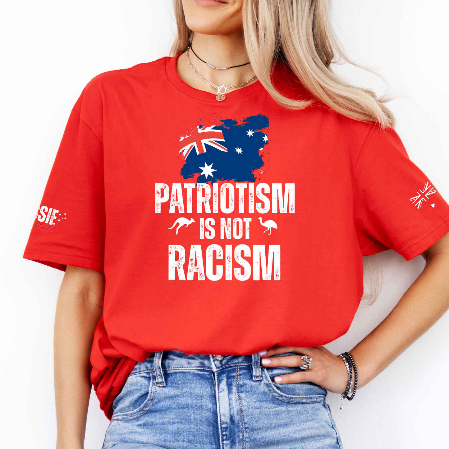 Patriotism Is Not Racism Aussie Flag T-Shirt with Sleeve Printing