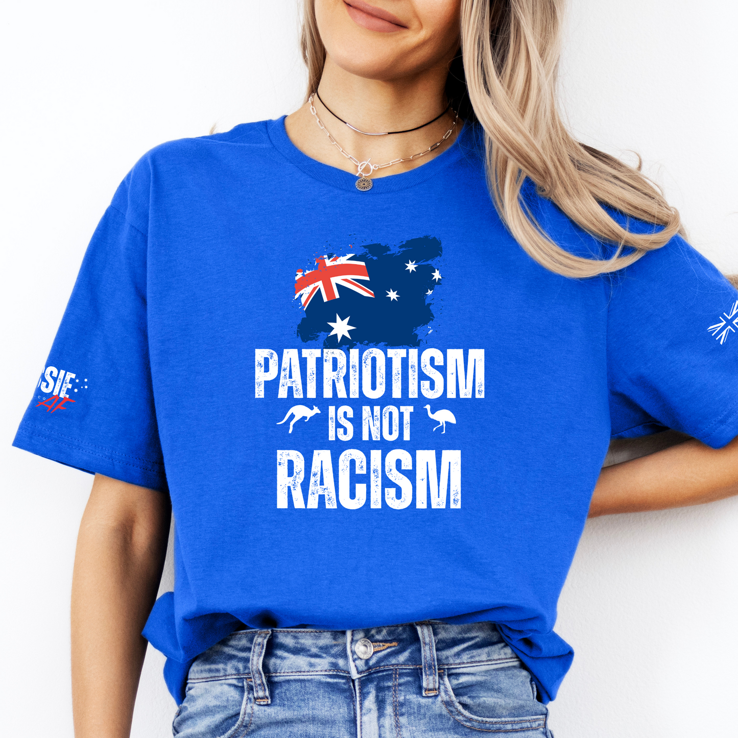 Patriotism Is Not Racism Aussie Flag T-Shirt with Sleeve Printing