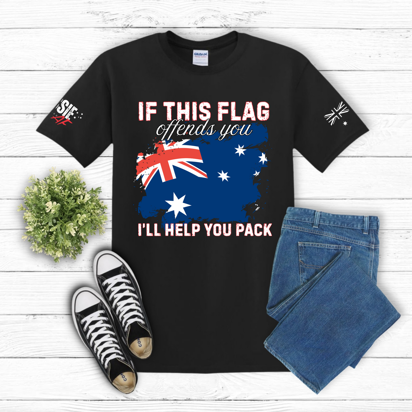 If This Flag Offends You Australian Flag Patriot Unisex T-Shirt with Sleeve Printing