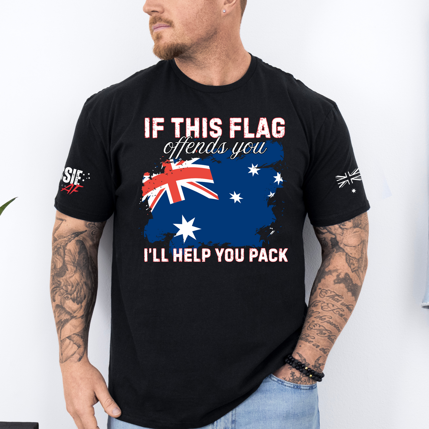 If This Flag Offends You Australian Flag Patriot Unisex T-Shirt with Sleeve Printing