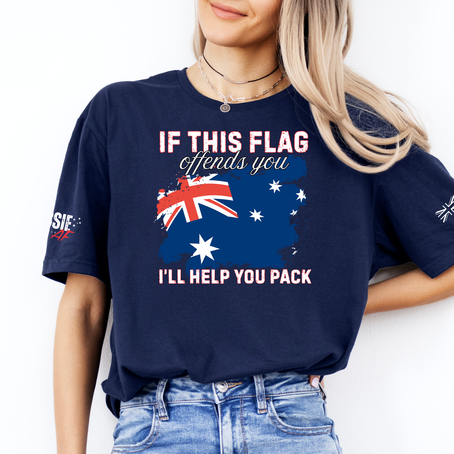 If This Flag Offends You Australian Flag Patriot Unisex T-Shirt with Sleeve Printing