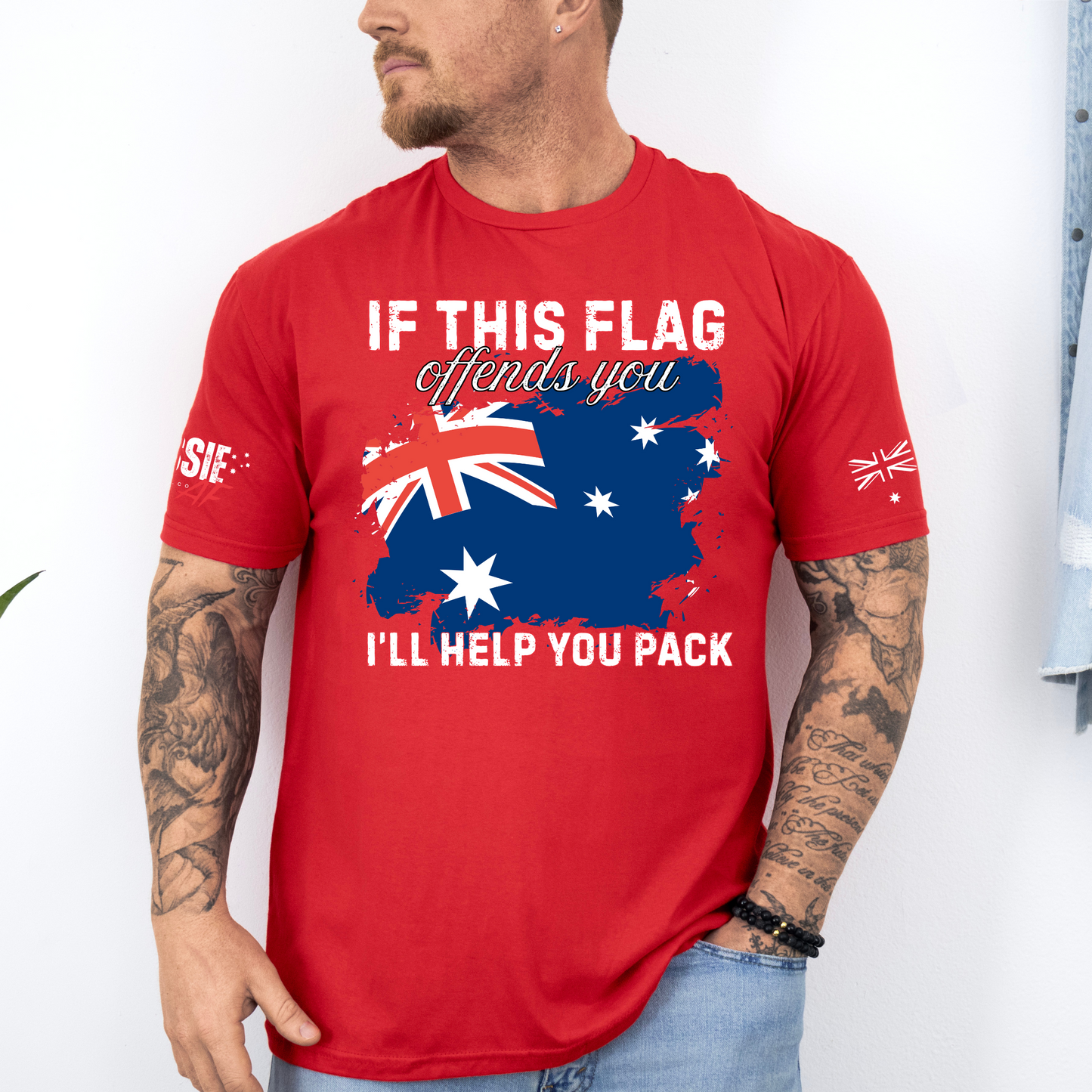 If This Flag Offends You Australian Flag Patriot Unisex T-Shirt with Sleeve Printing