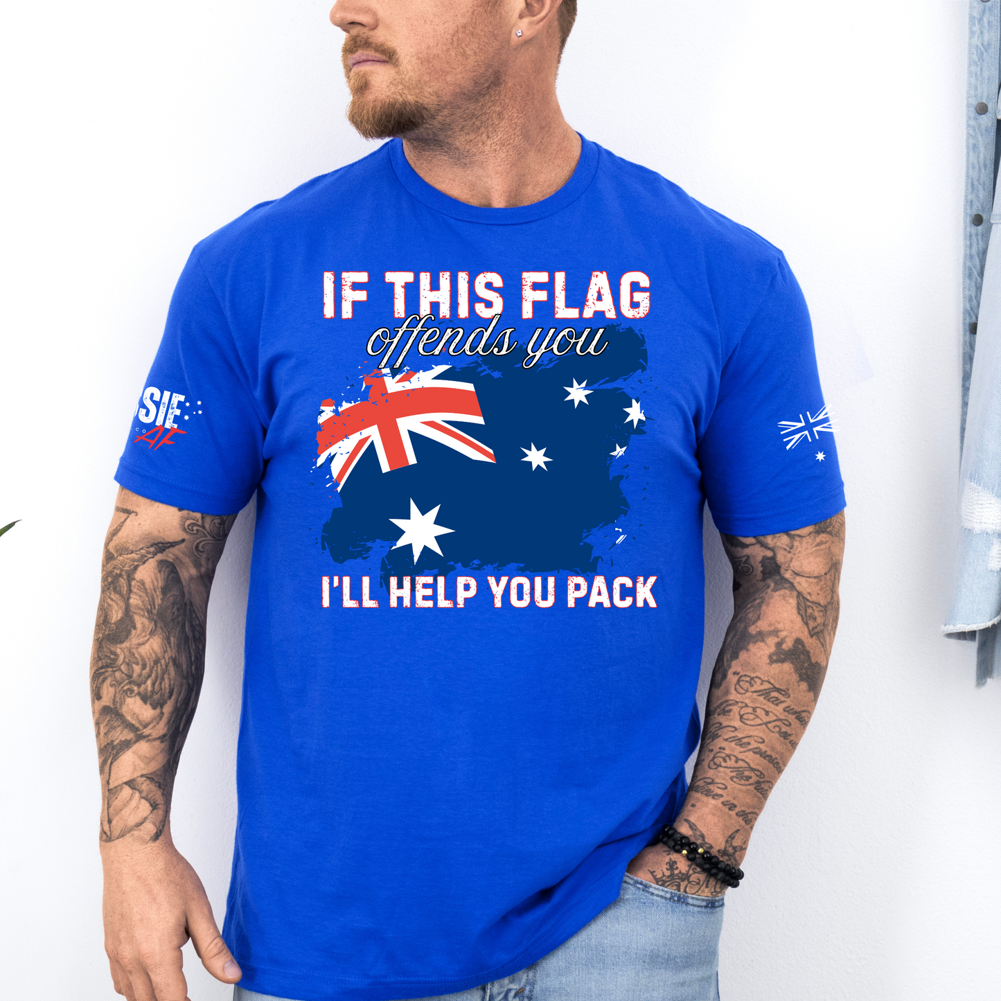 If This Flag Offends You Australian Flag Patriot Unisex T-Shirt with Sleeve Printing
