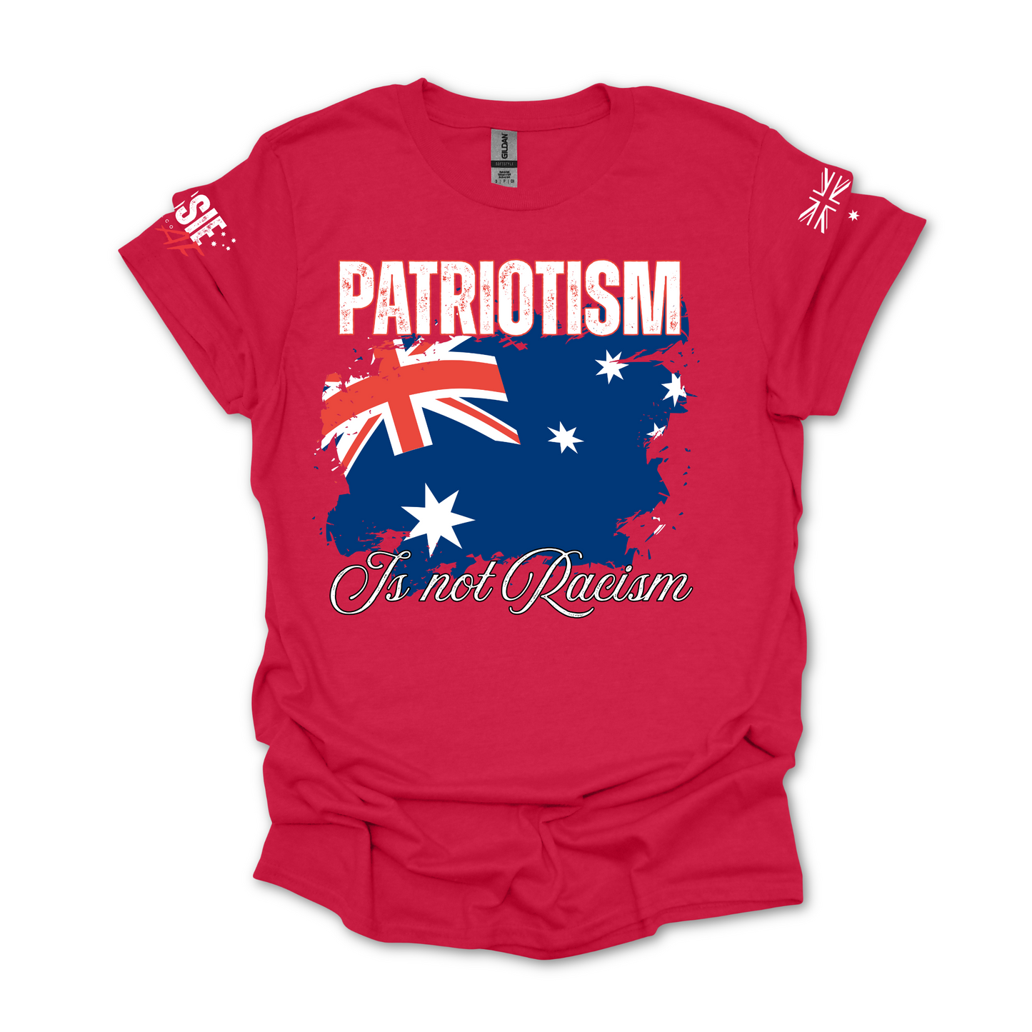 Patriotism is not Racism Australian Flag Patriot Unisex T-Shirt with Sleeve Printing