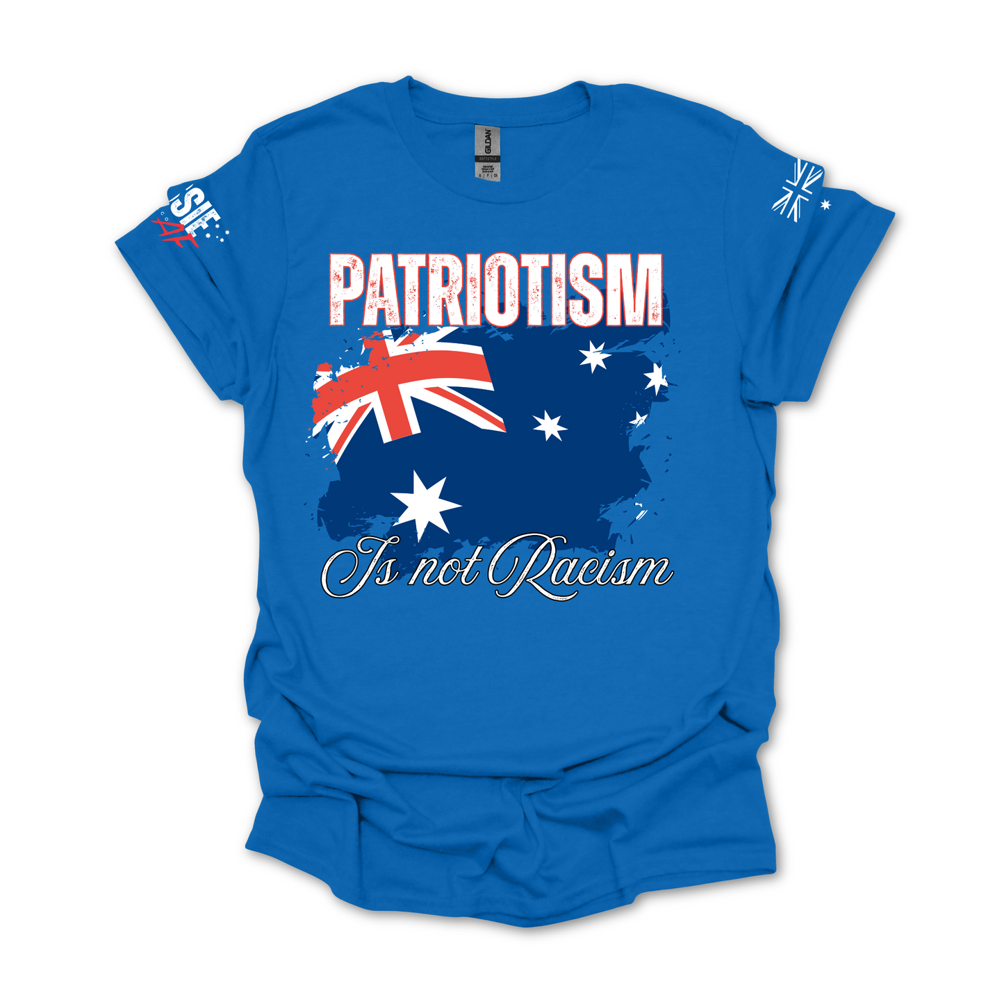 Patriotism is not Racism Australian Flag Patriot Unisex T-Shirt with Sleeve Printing