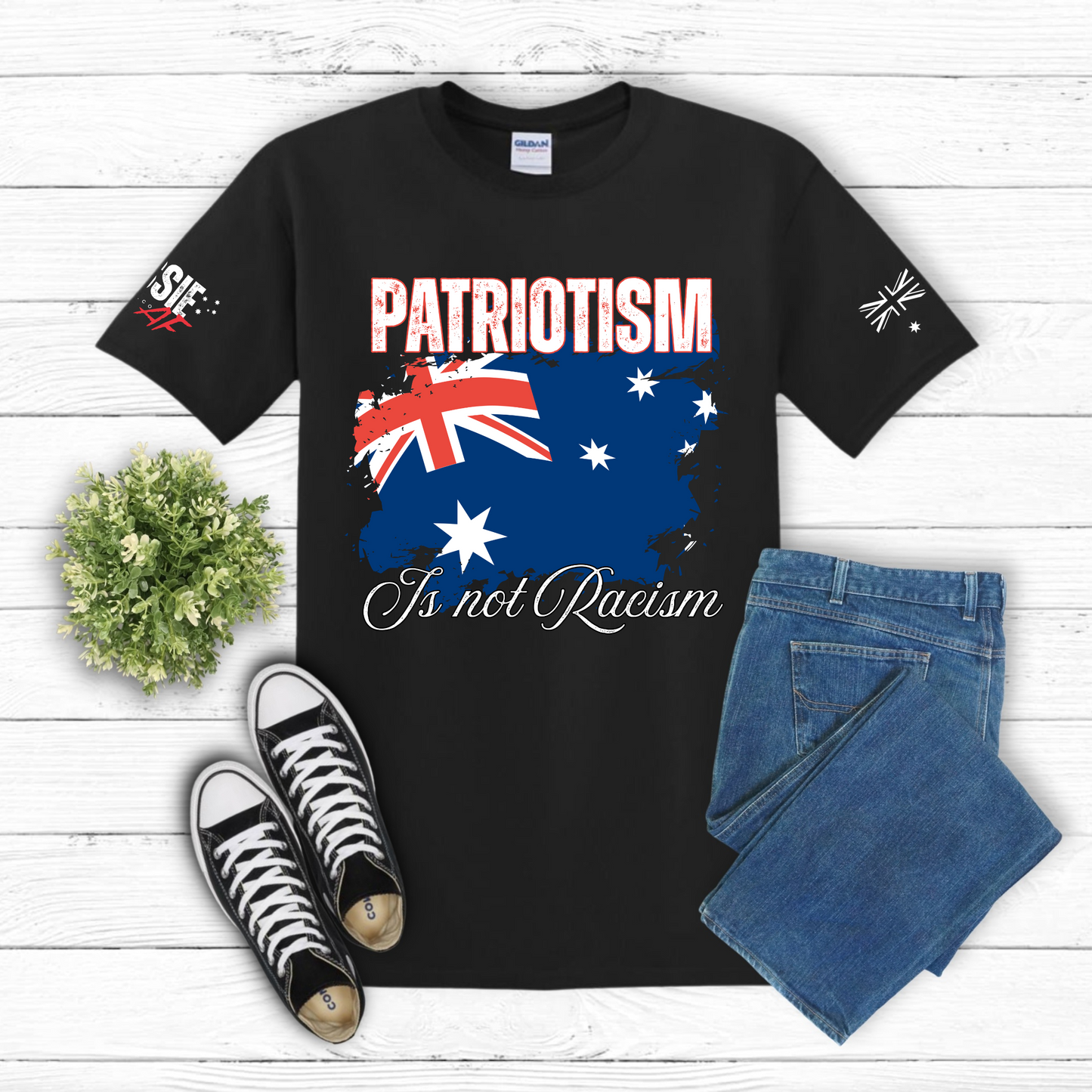 Patriotism is not Racism Australian Flag Patriot Unisex T-Shirt with Sleeve Printing