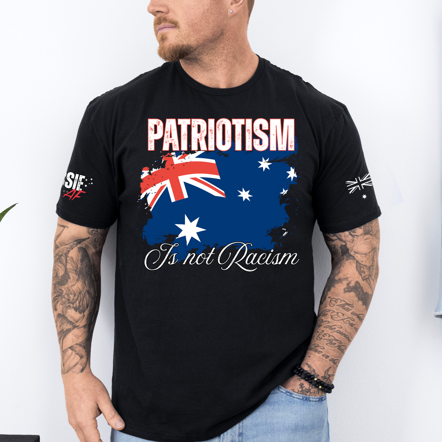 Patriotism is not Racism Australian Flag Patriot Unisex T-Shirt with Sleeve Printing
