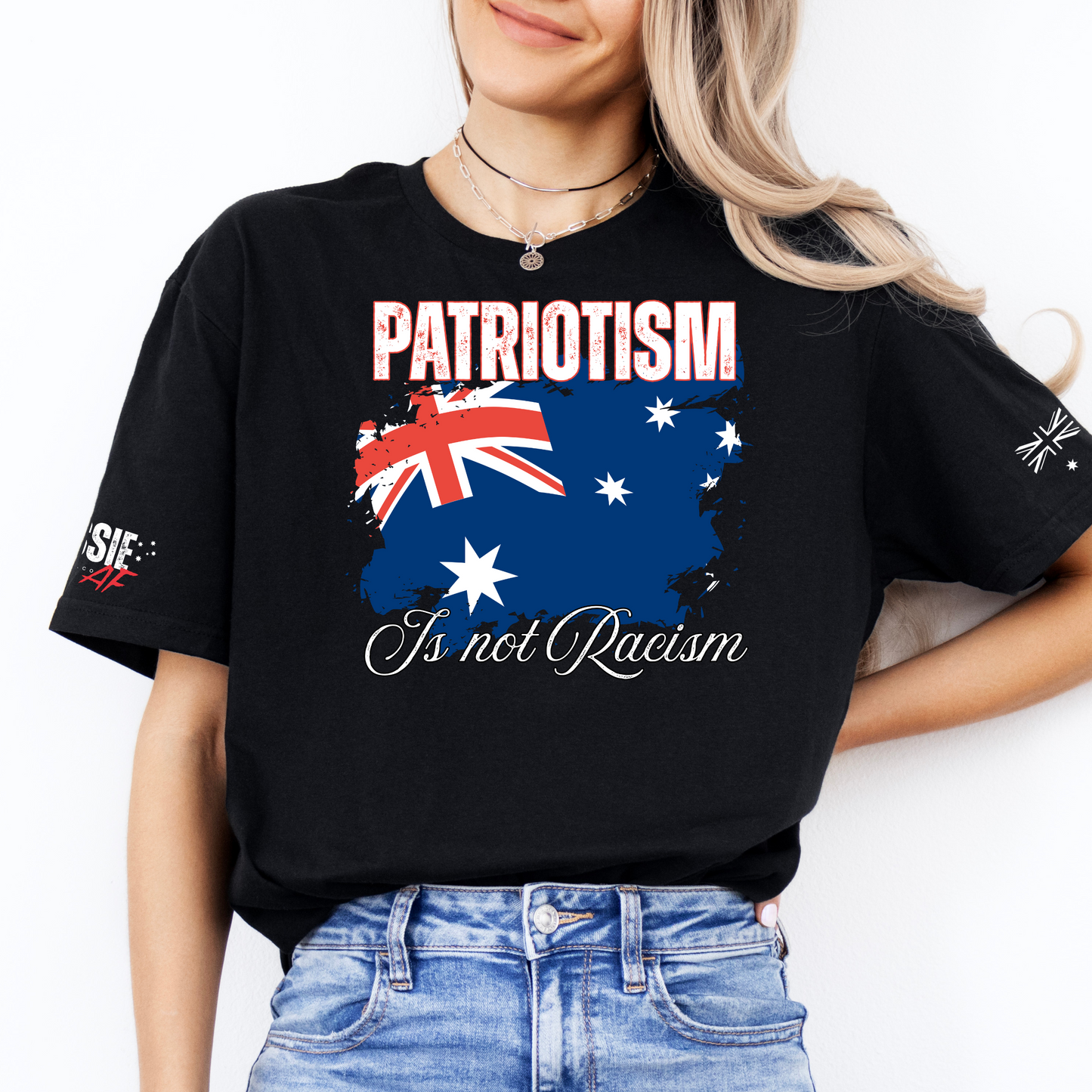 Patriotism is not Racism Australian Flag Patriot Unisex T-Shirt with Sleeve Printing