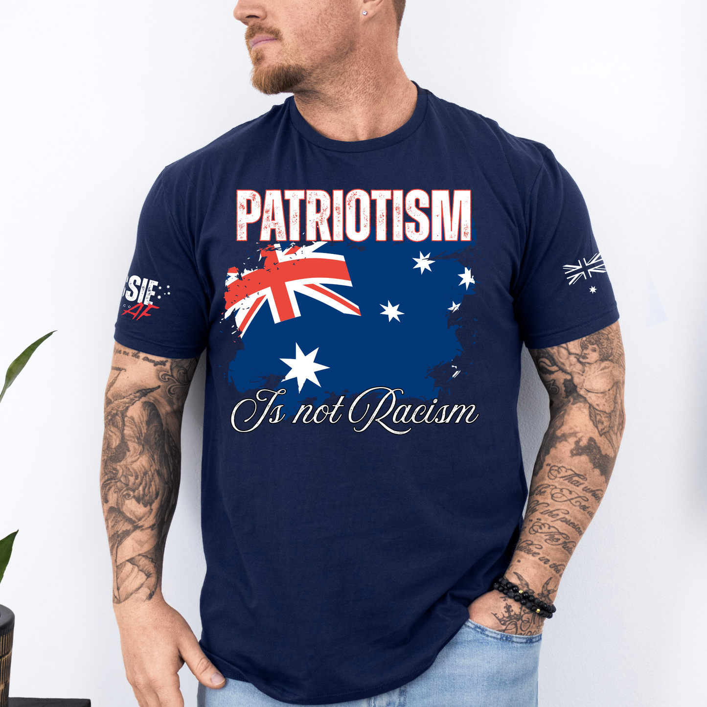 Patriotism is not Racism Australian Flag Patriot Unisex T-Shirt with Sleeve Printing