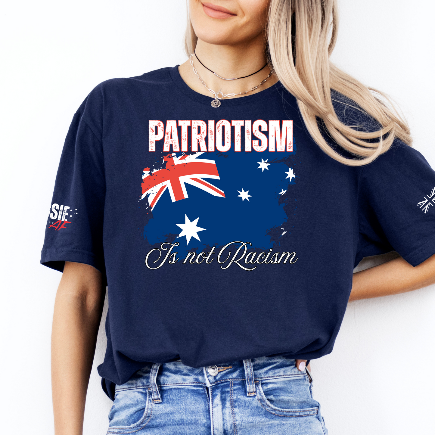 Patriotism is not Racism Australian Flag Patriot Unisex T-Shirt with Sleeve Printing