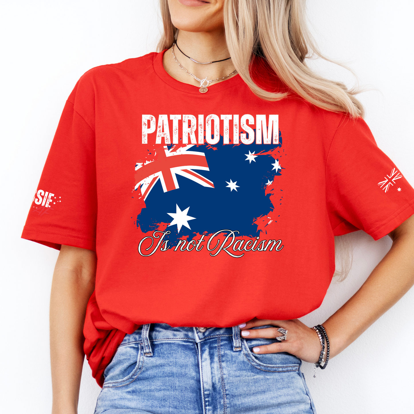 Patriotism is not Racism Australian Flag Patriot Unisex T-Shirt with Sleeve Printing