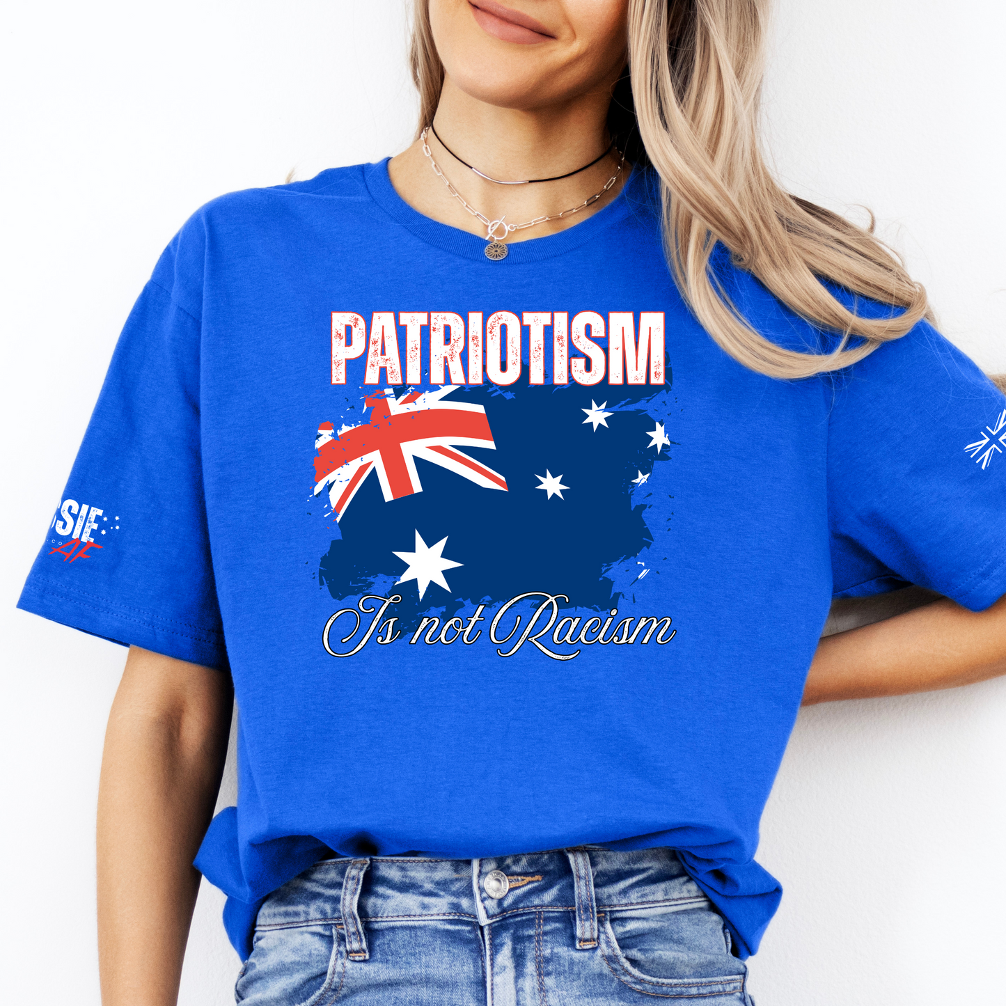 Patriotism is not Racism Australian Flag Patriot Unisex T-Shirt with Sleeve Printing