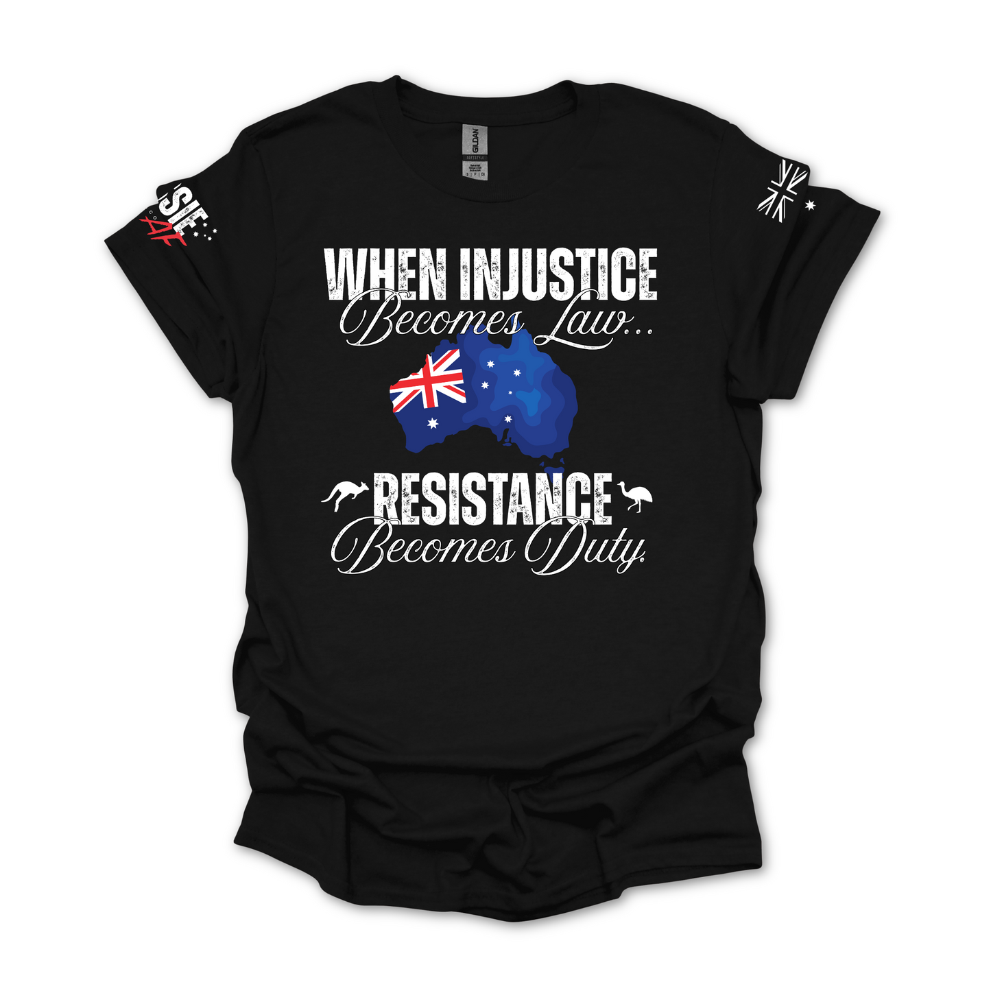 When Injustice Becomes Law Australian Flag Unisex T-Shirt with Sleeve Printing