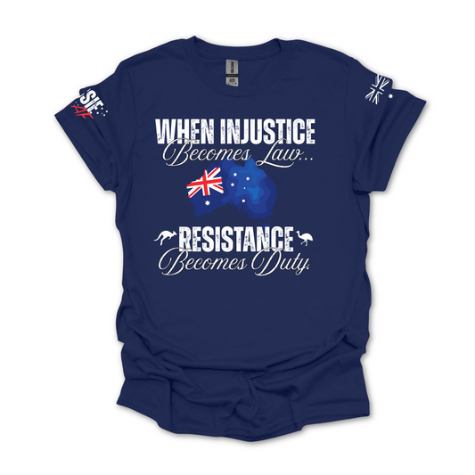 When Injustice Becomes Law Australian Flag Unisex T-Shirt with Sleeve Printing
