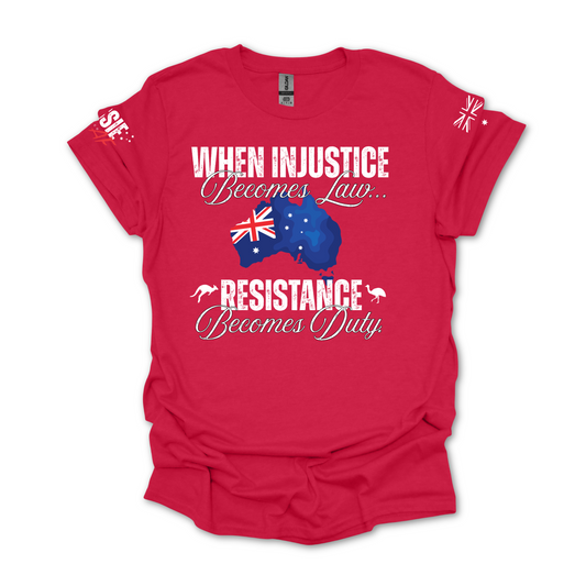 When Injustice Becomes Law Australian Flag Unisex T-Shirt with Sleeve Printing