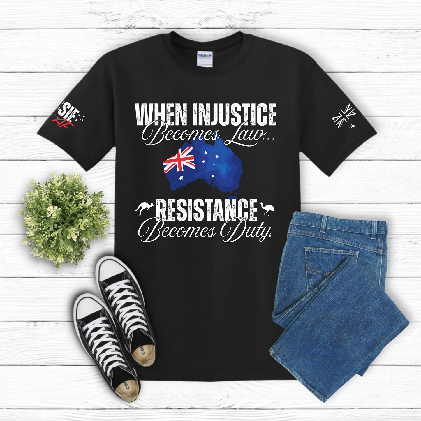 When Injustice Becomes Law Australian Flag Unisex T-Shirt with Sleeve Printing