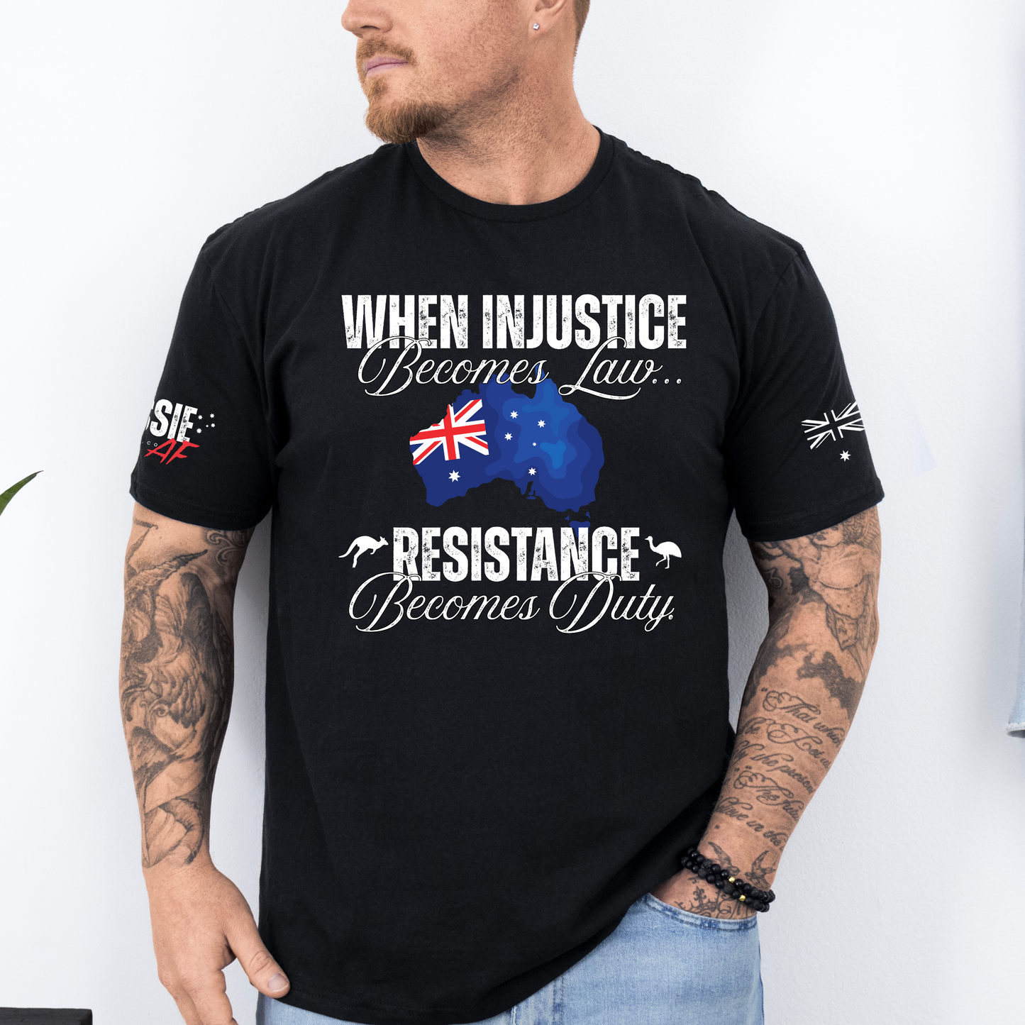 When Injustice Becomes Law Australian Flag Unisex T-Shirt with Sleeve Printing