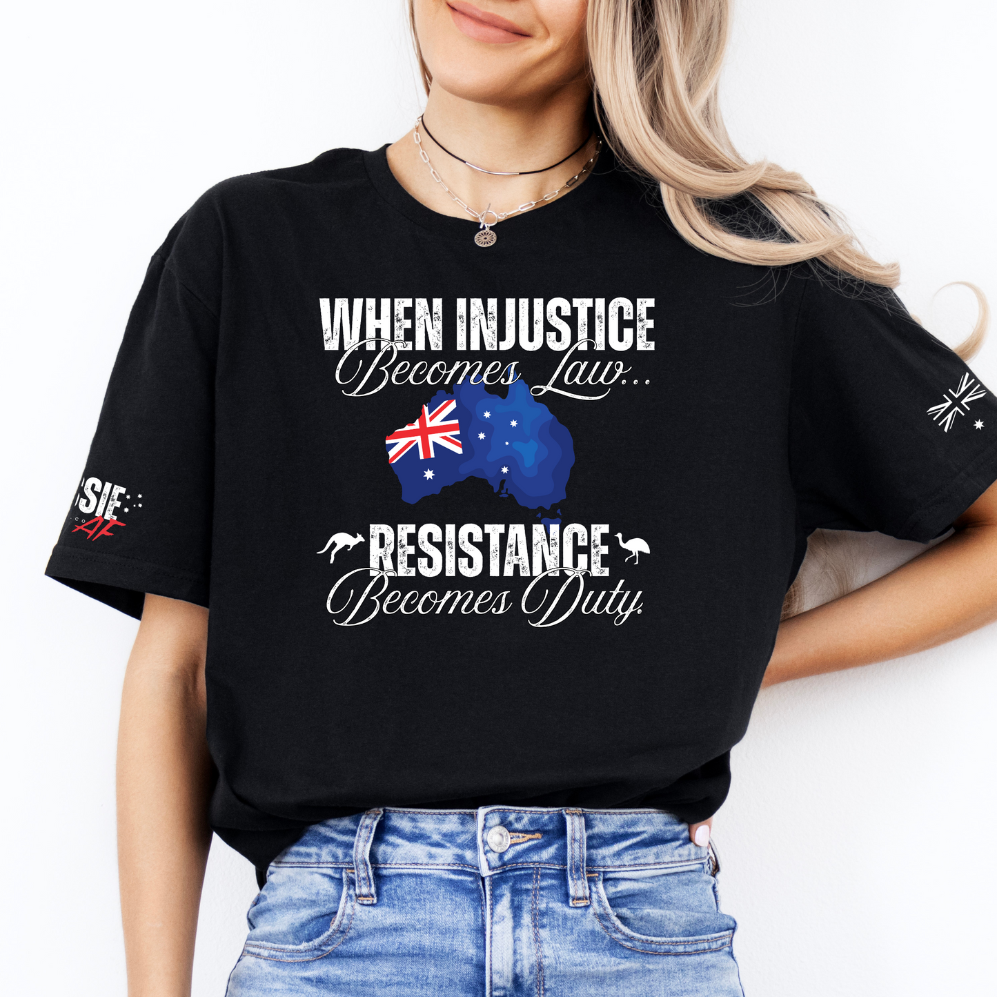When Injustice Becomes Law Australian Flag Unisex T-Shirt with Sleeve Printing