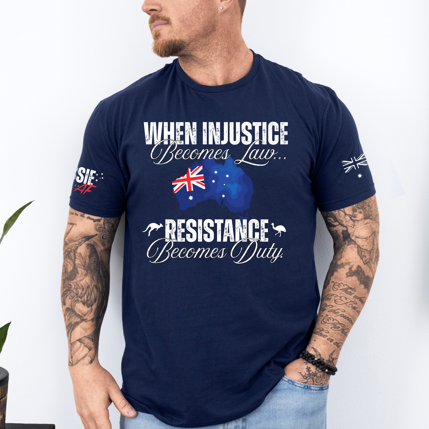 When Injustice Becomes Law Australian Flag Unisex T-Shirt with Sleeve Printing