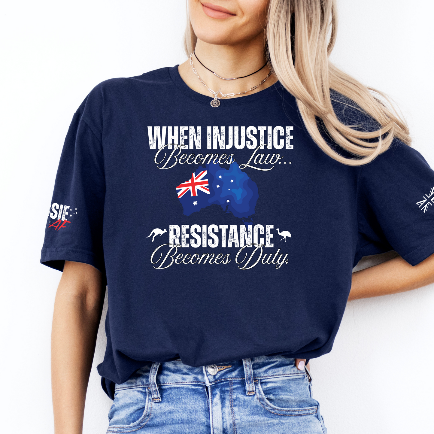 When Injustice Becomes Law Australian Flag Unisex T-Shirt with Sleeve Printing