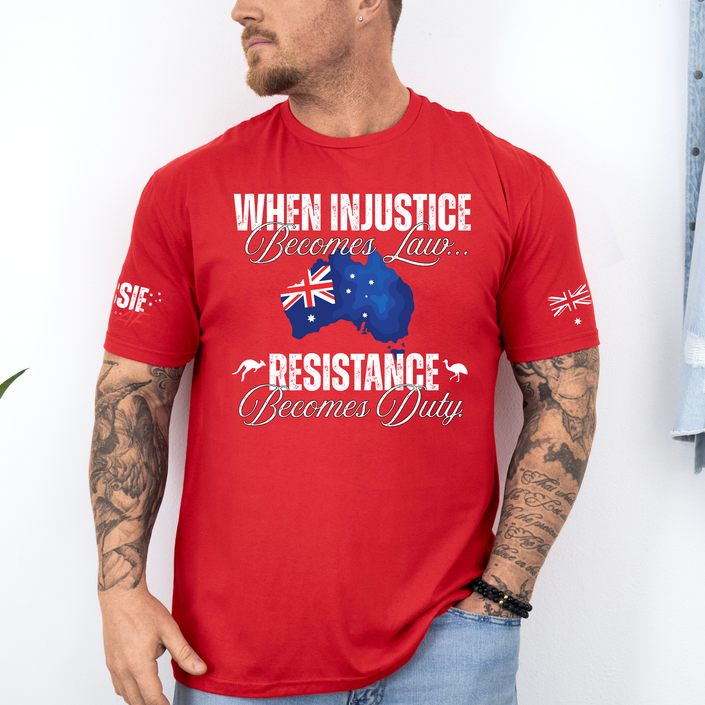 When Injustice Becomes Law Australian Flag Unisex T-Shirt with Sleeve Printing