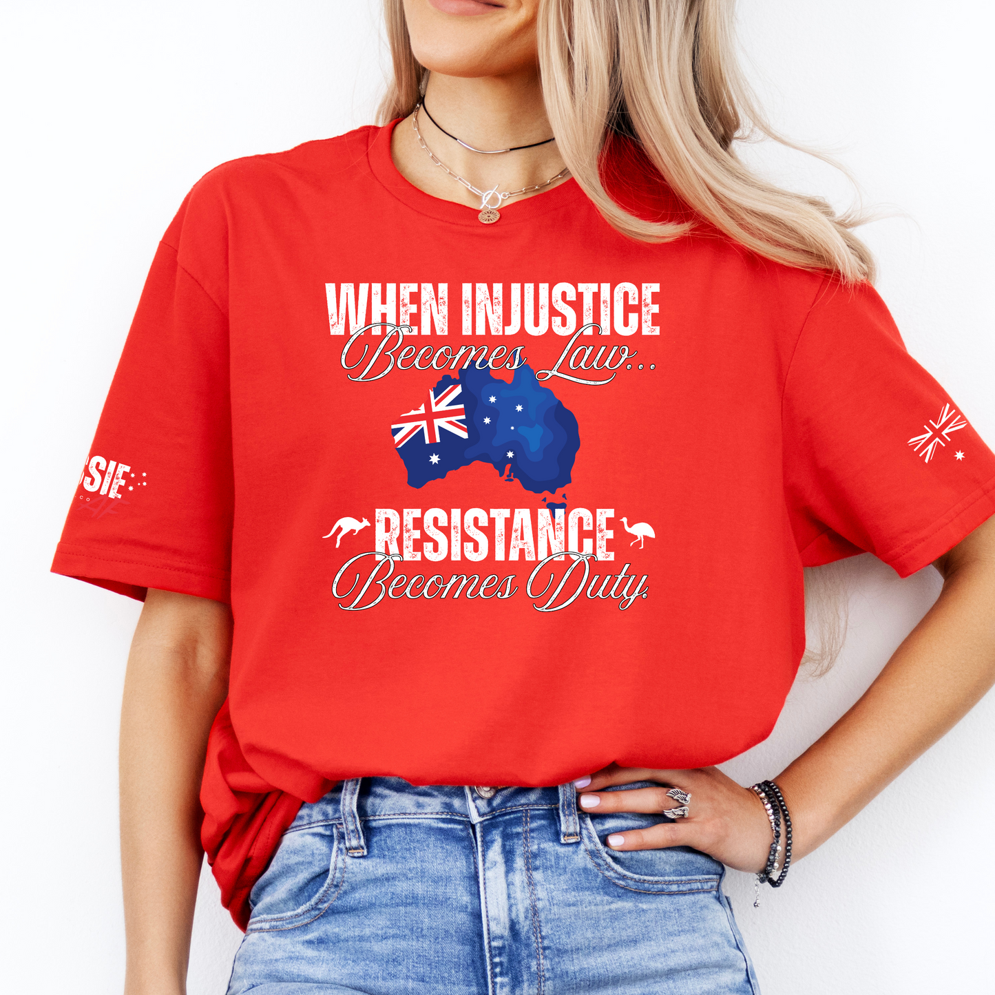When Injustice Becomes Law Australian Flag Unisex T-Shirt with Sleeve Printing
