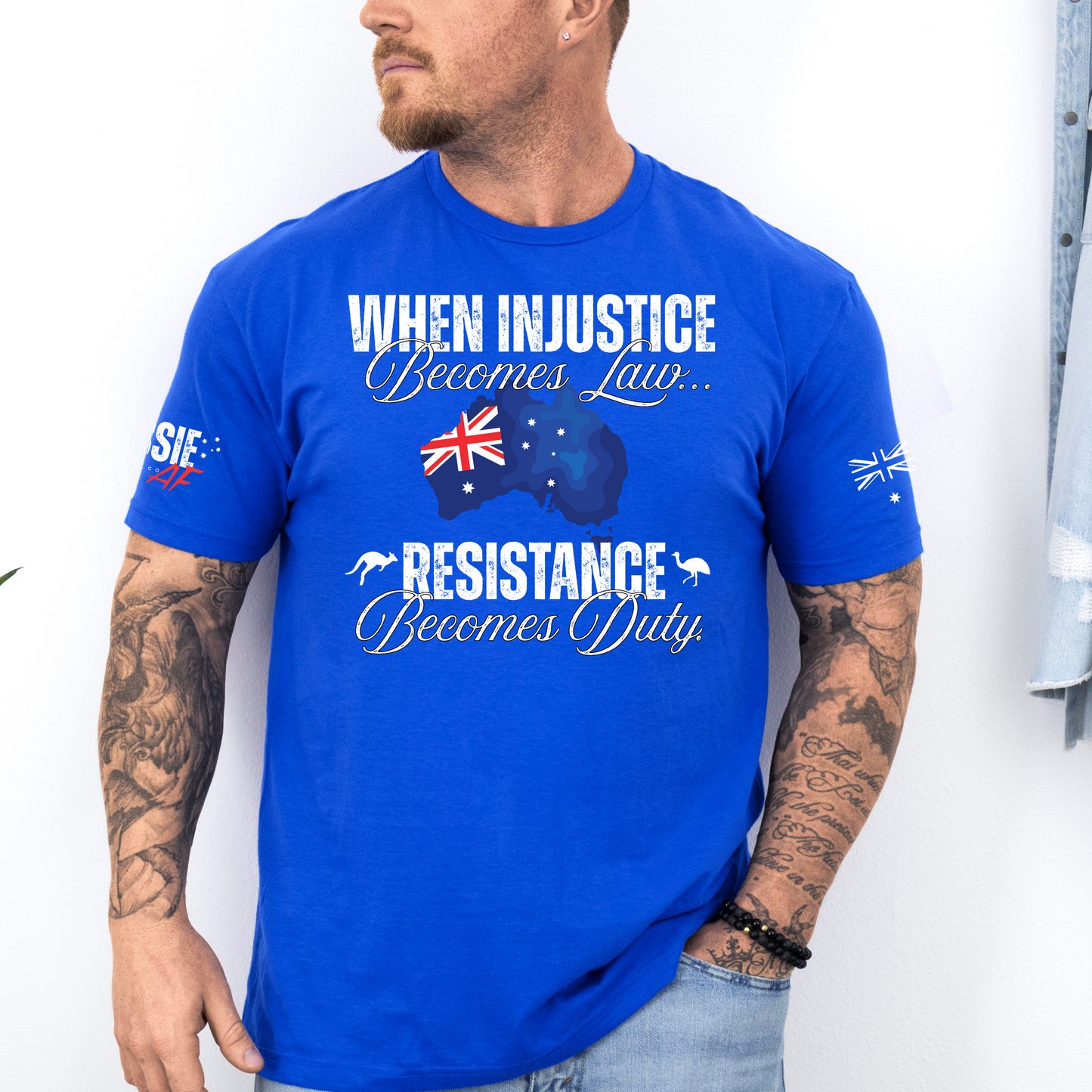 When Injustice Becomes Law Australian Flag Unisex T-Shirt with Sleeve Printing