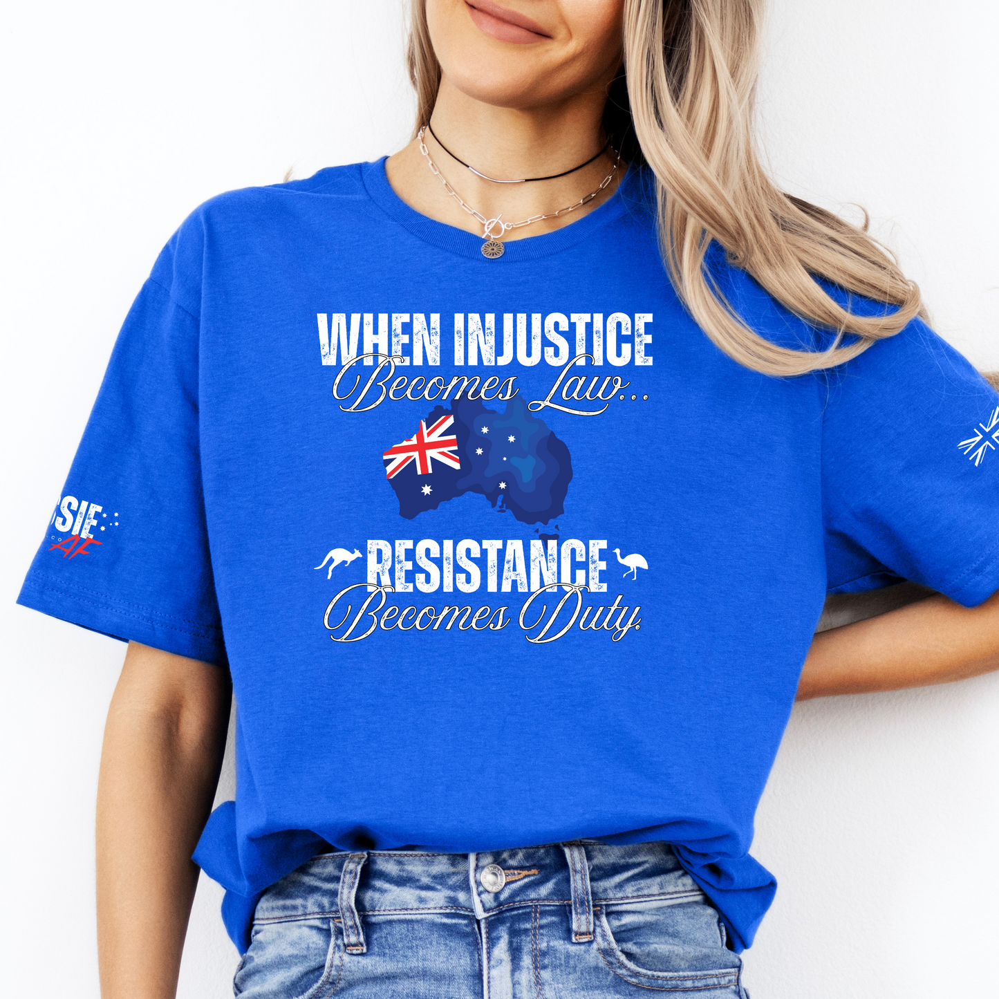 When Injustice Becomes Law Australian Flag Unisex T-Shirt with Sleeve Printing
