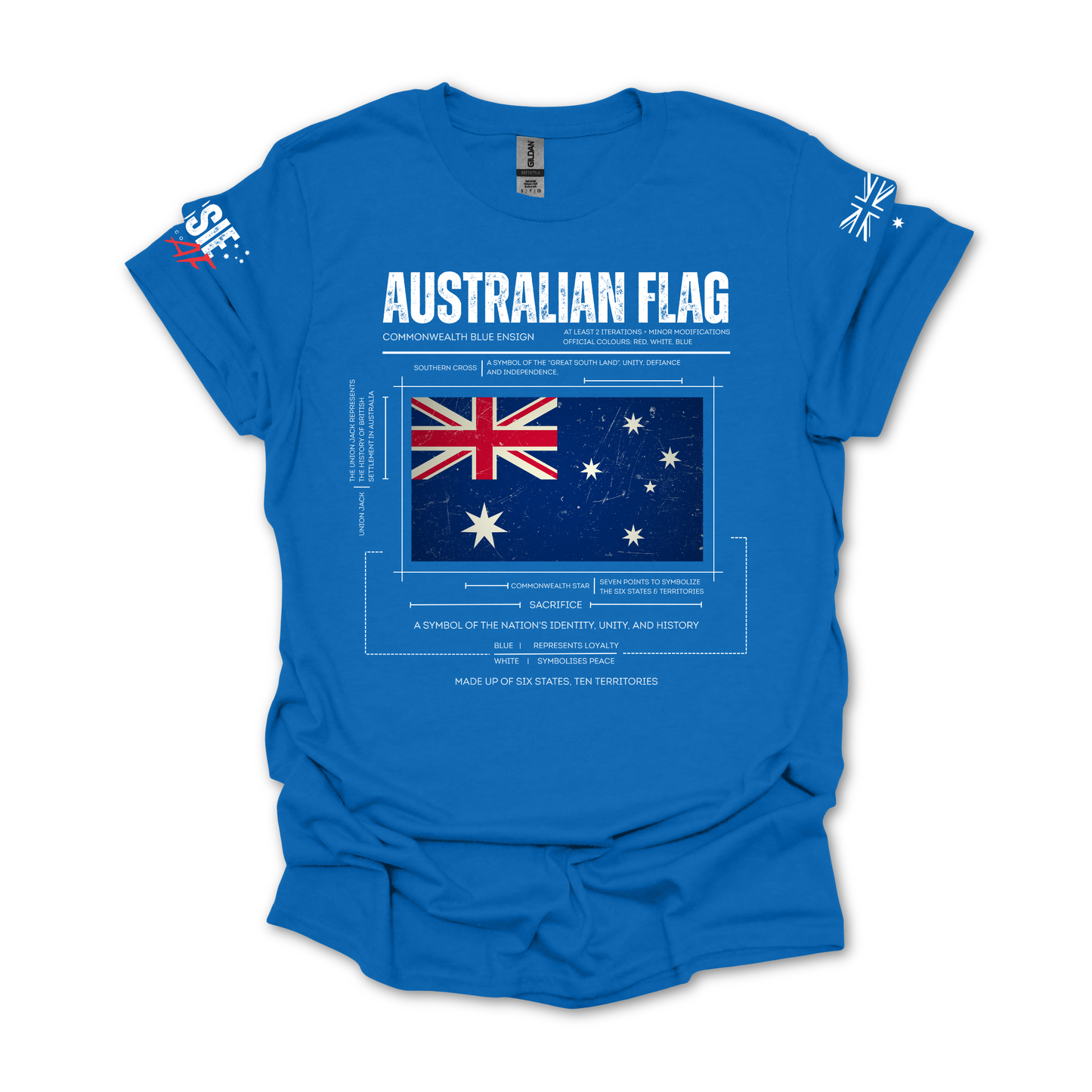 The Symbolism of the Australian Flag Unisex T-Shirt with Sleeve Printing