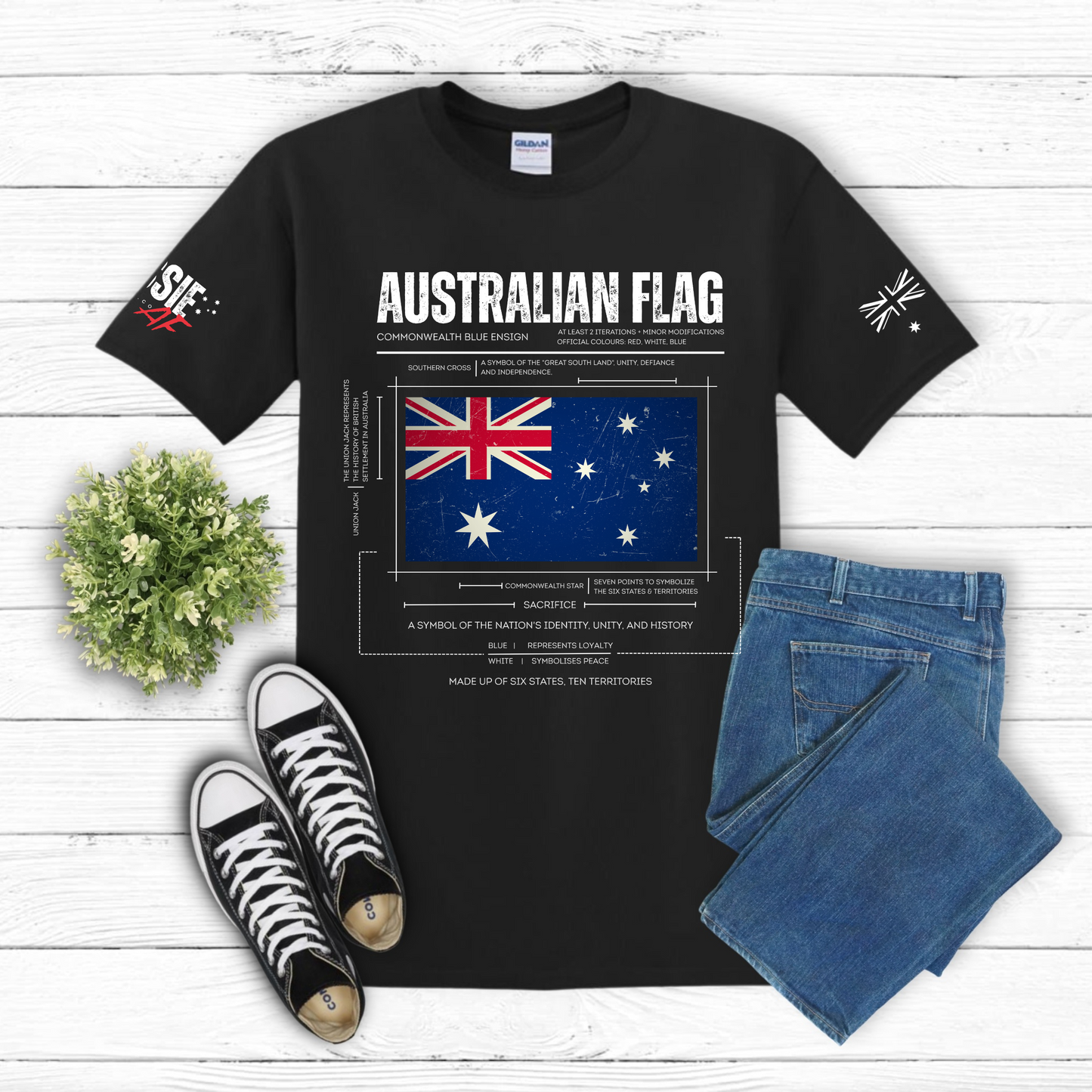 The Symbolism of the Australian Flag Unisex T-Shirt with Sleeve Printing