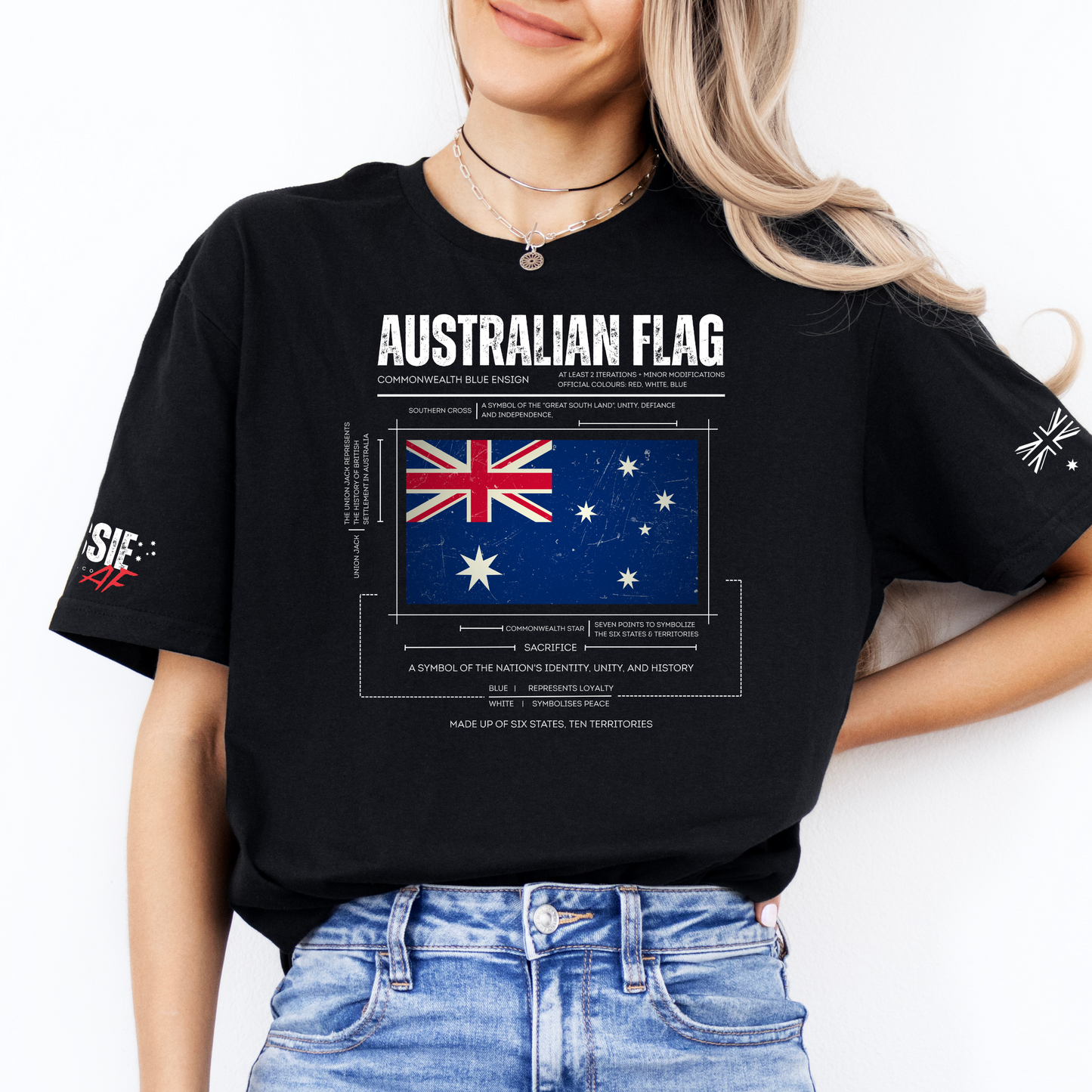 The Symbolism of the Australian Flag Unisex T-Shirt with Sleeve Printing
