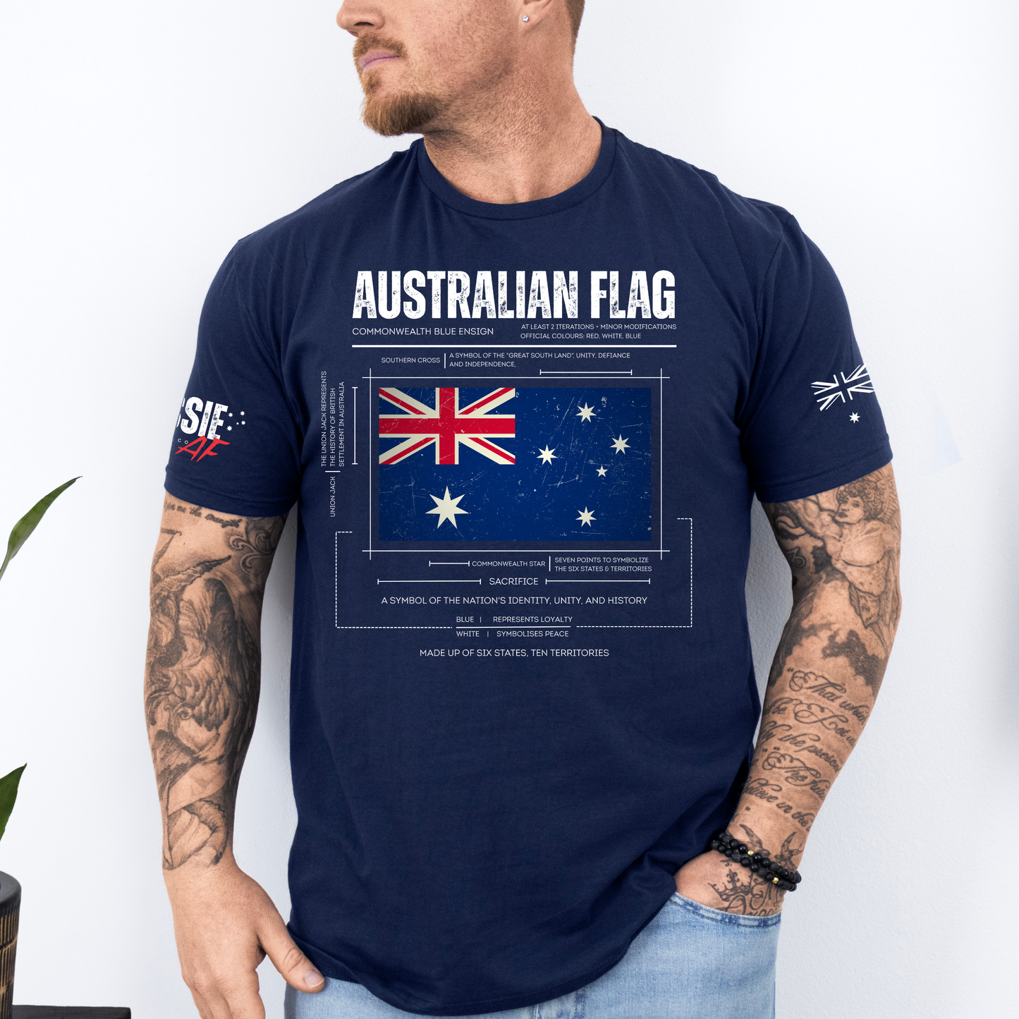 The Symbolism of the Australian Flag Unisex T-Shirt with Sleeve Printing