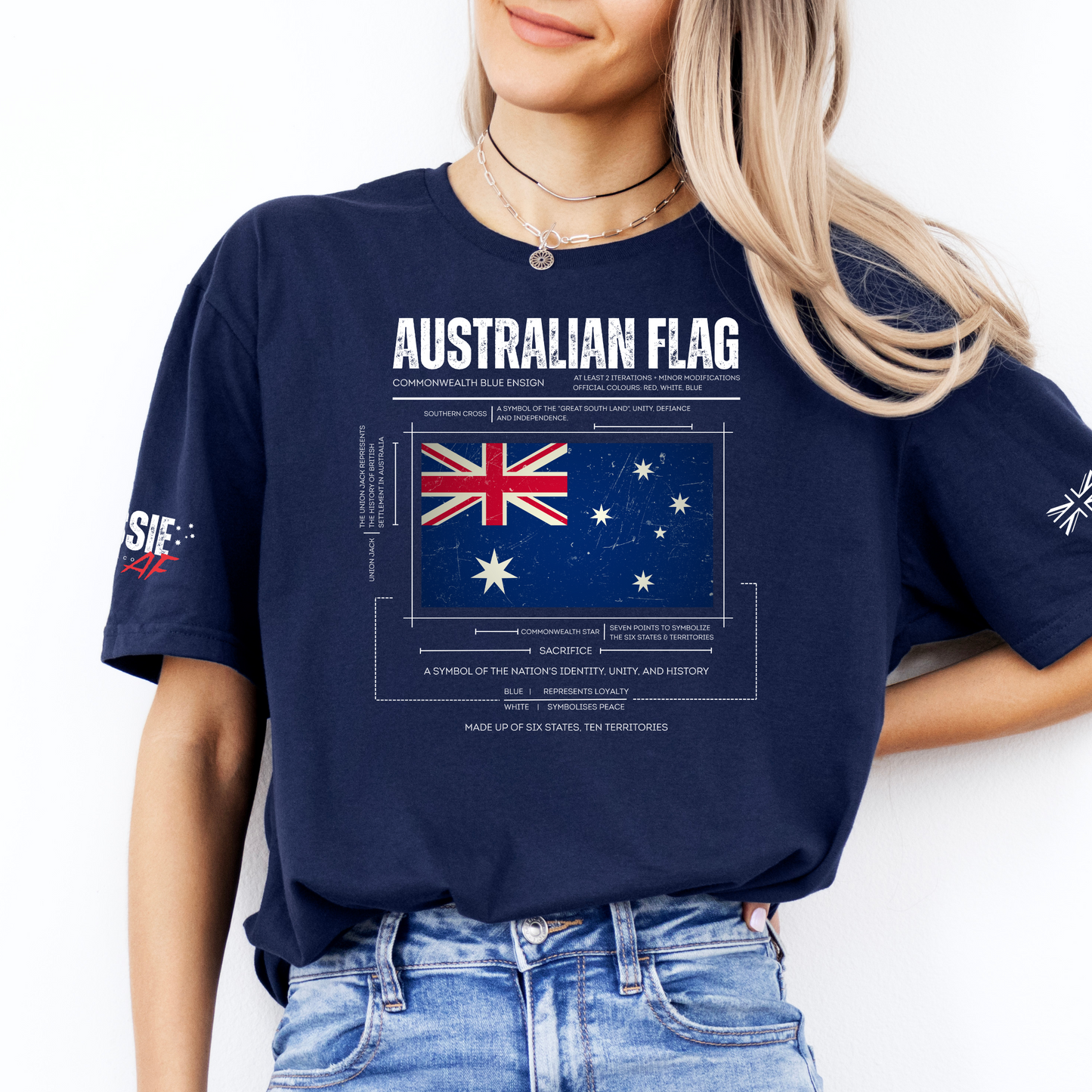 The Symbolism of the Australian Flag Unisex T-Shirt with Sleeve Printing