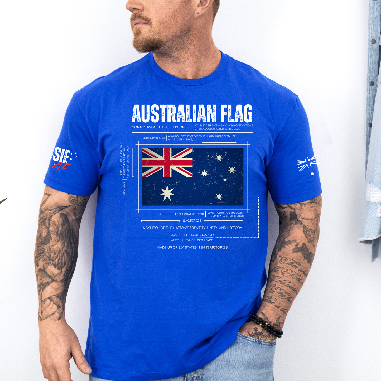 The Symbolism of the Australian Flag Unisex T-Shirt with Sleeve Printing