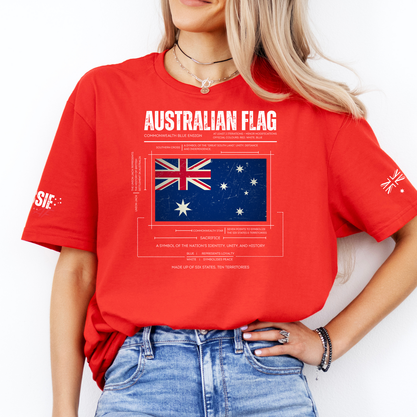 The Symbolism of the Australian Flag Unisex T-Shirt with Sleeve Printing