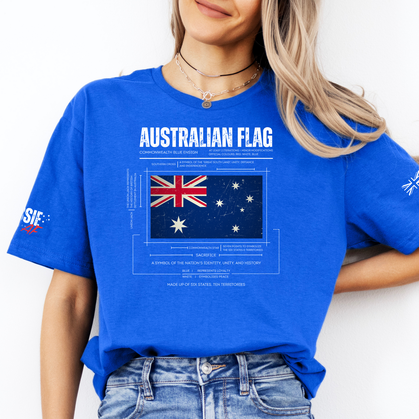 The Symbolism of the Australian Flag Unisex T-Shirt with Sleeve Printing