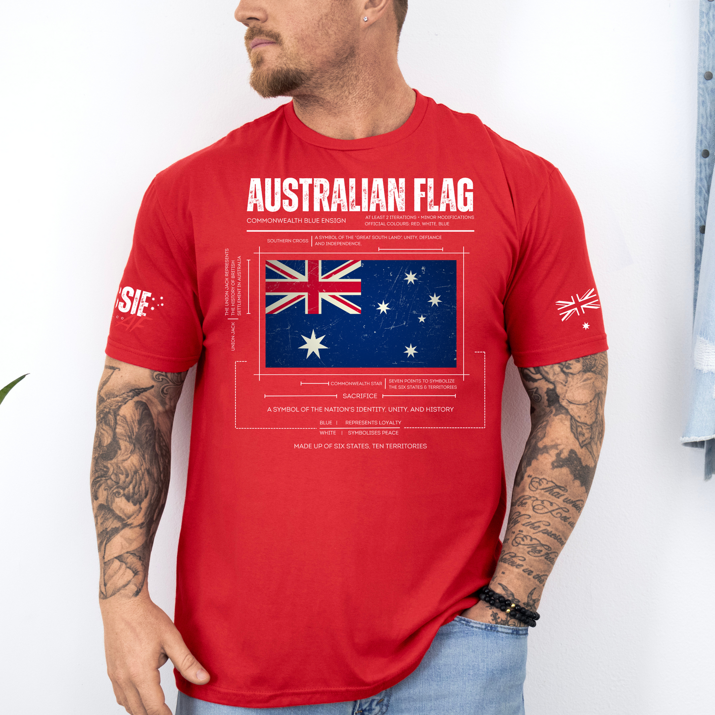 The Symbolism of the Australian Flag Unisex T-Shirt with Sleeve Printing