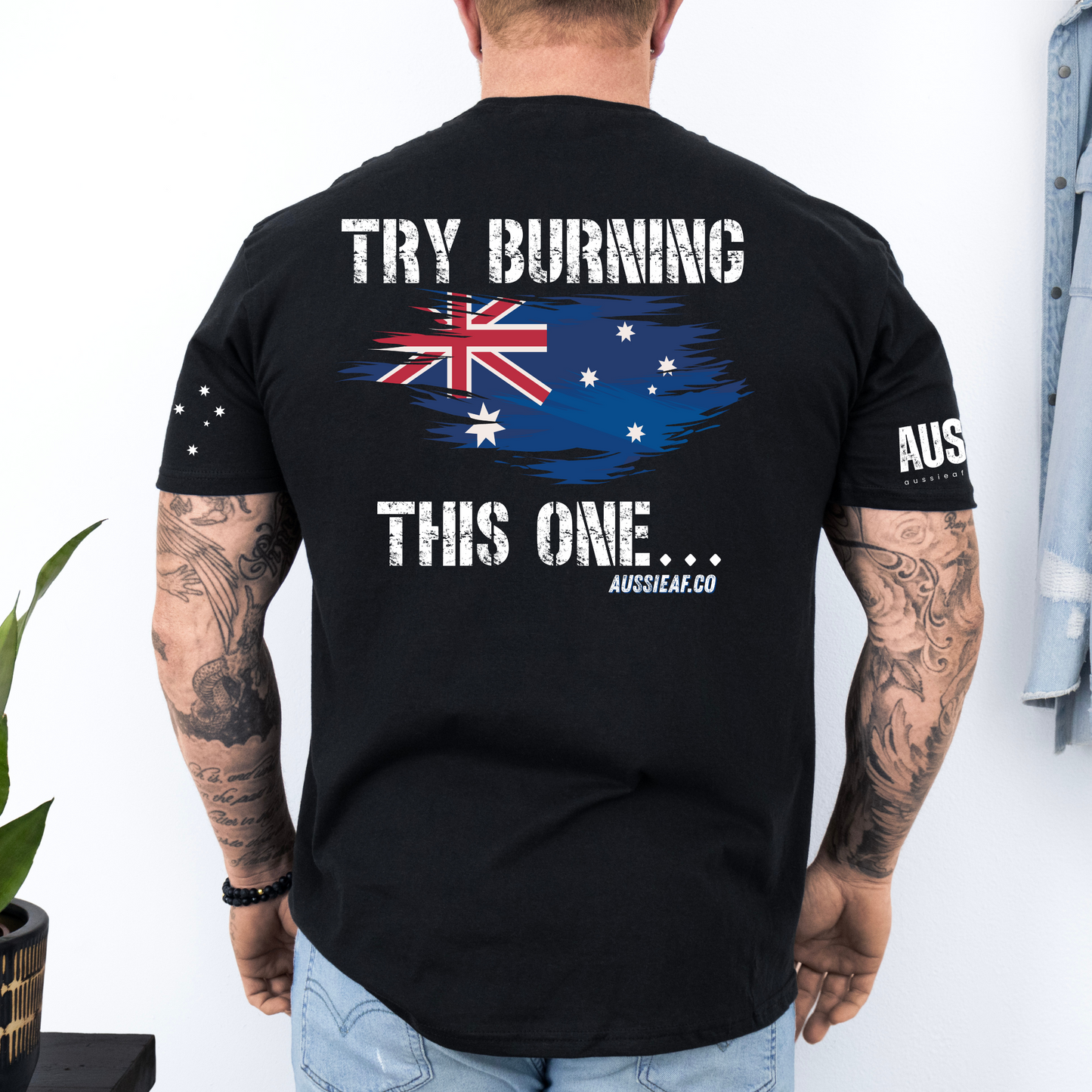 Try Burning This One Australian Flag Unisex BACK Print Shirt with Sleeve Printing