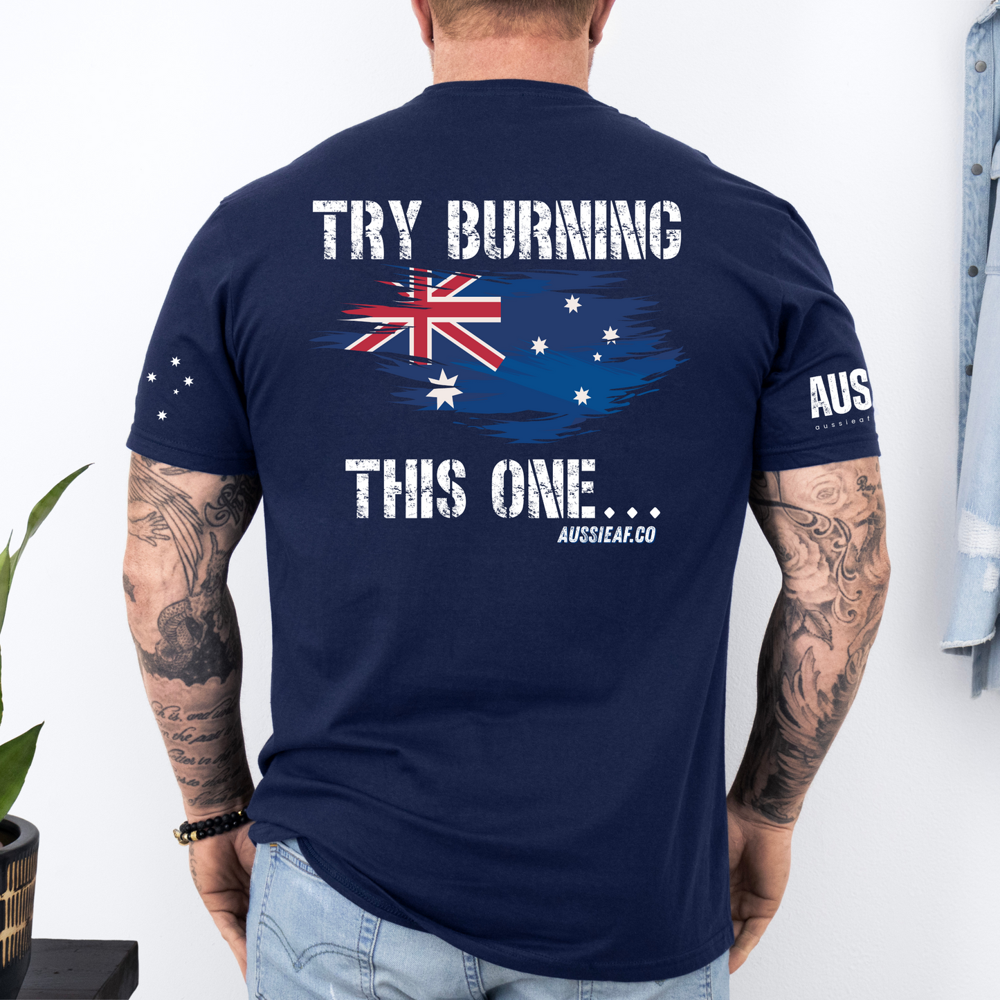 Try Burning This One Australian Flag Unisex BACK Print Shirt with Sleeve Printing