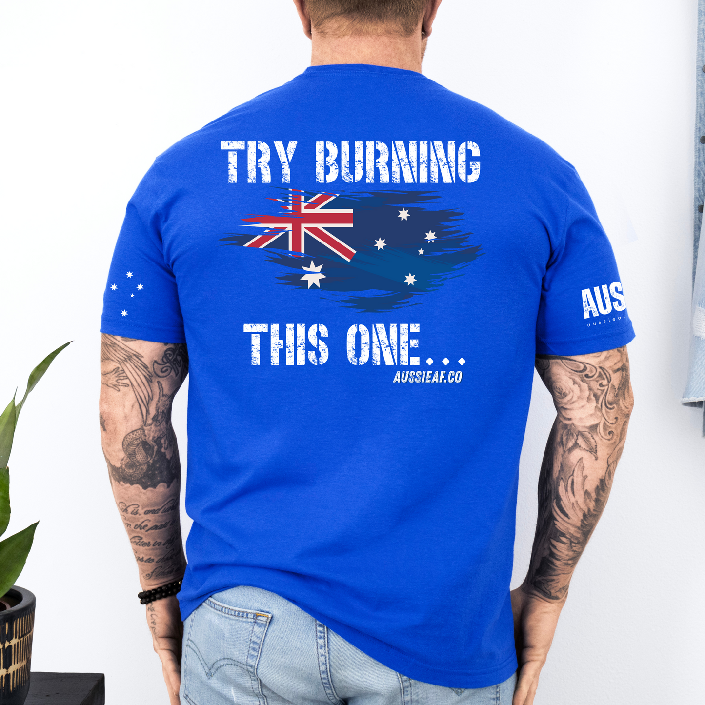 Try Burning This One Australian Flag Unisex BACK Print Shirt with Sleeve Printing