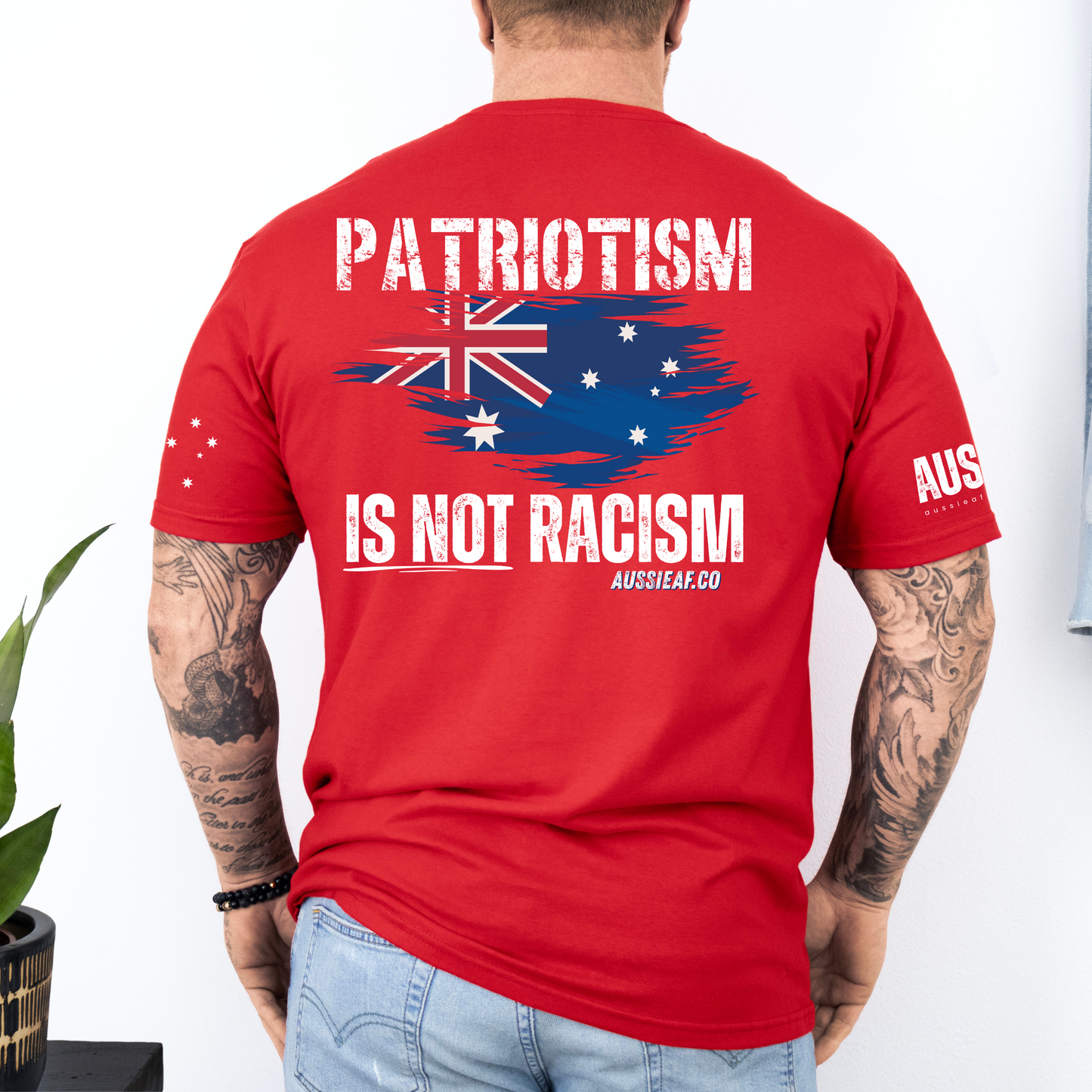 Patriotism Is Not Racism Aussie Flag Unisex T-Shirt with BACK & Sleeve Printing