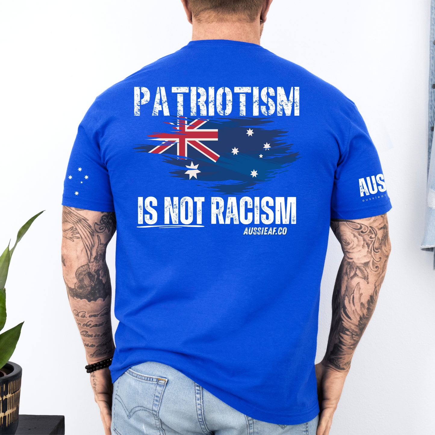 Patriotism Is Not Racism Aussie Flag Unisex T-Shirt with BACK & Sleeve Printing